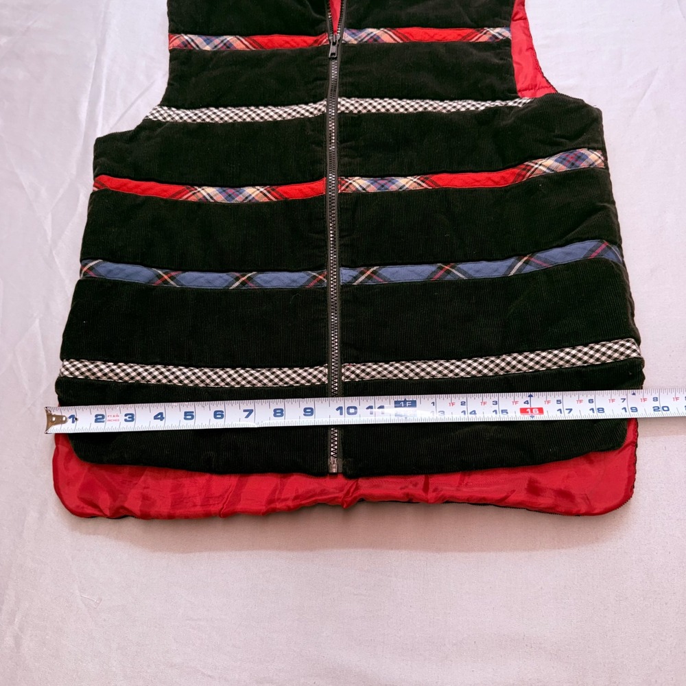 VTG Susan Bristol S Black Corduroy Puffer Vest Plaid Gingham Trim folk‎ holiday - Picture 9 of 10